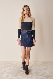 Panelled denim skirt