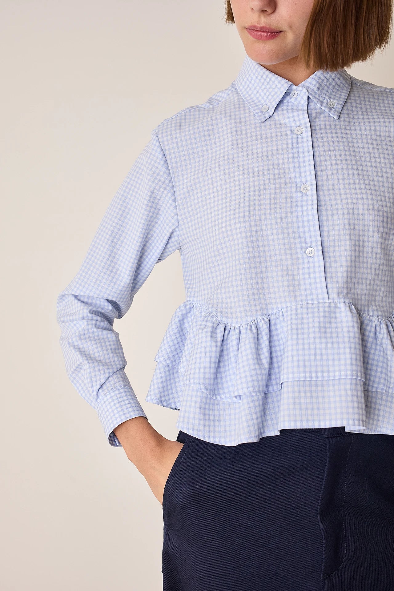 Button-down ruffled shirt