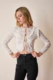 Silk crepe de chine top with ruffles