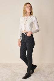 Silk crepe de chine top with ruffles