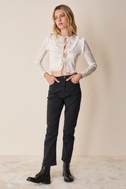 Silk crepe de chine top with ruffles