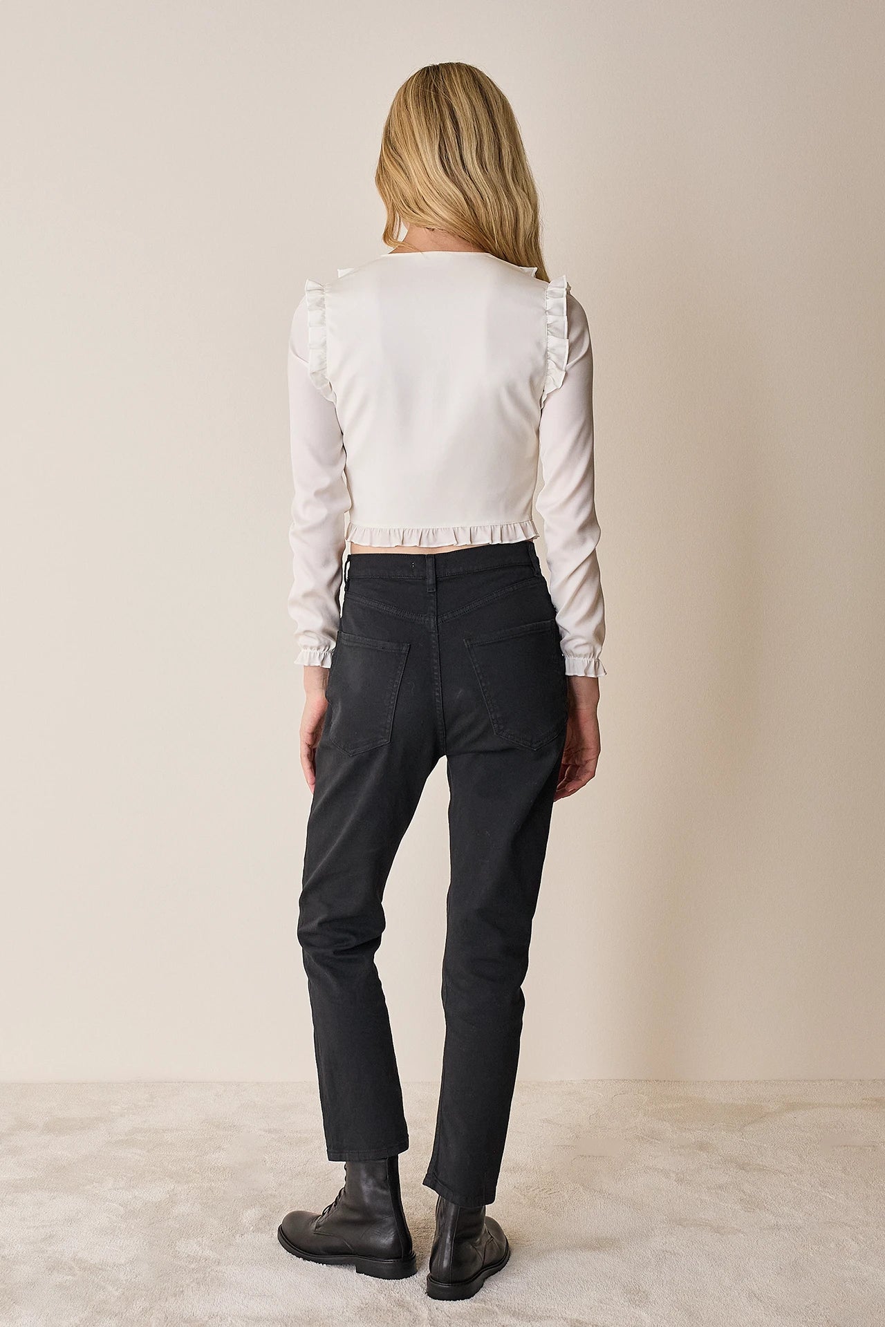 Silk crepe de chine top with ruffles