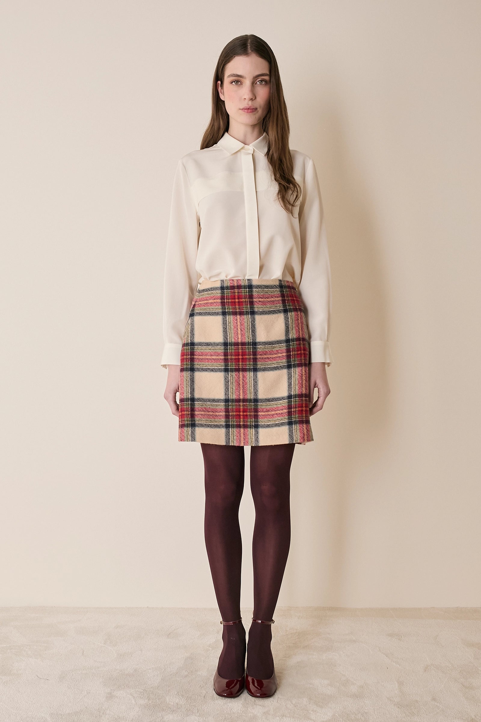 Silk-blend shirt with concealed buttons