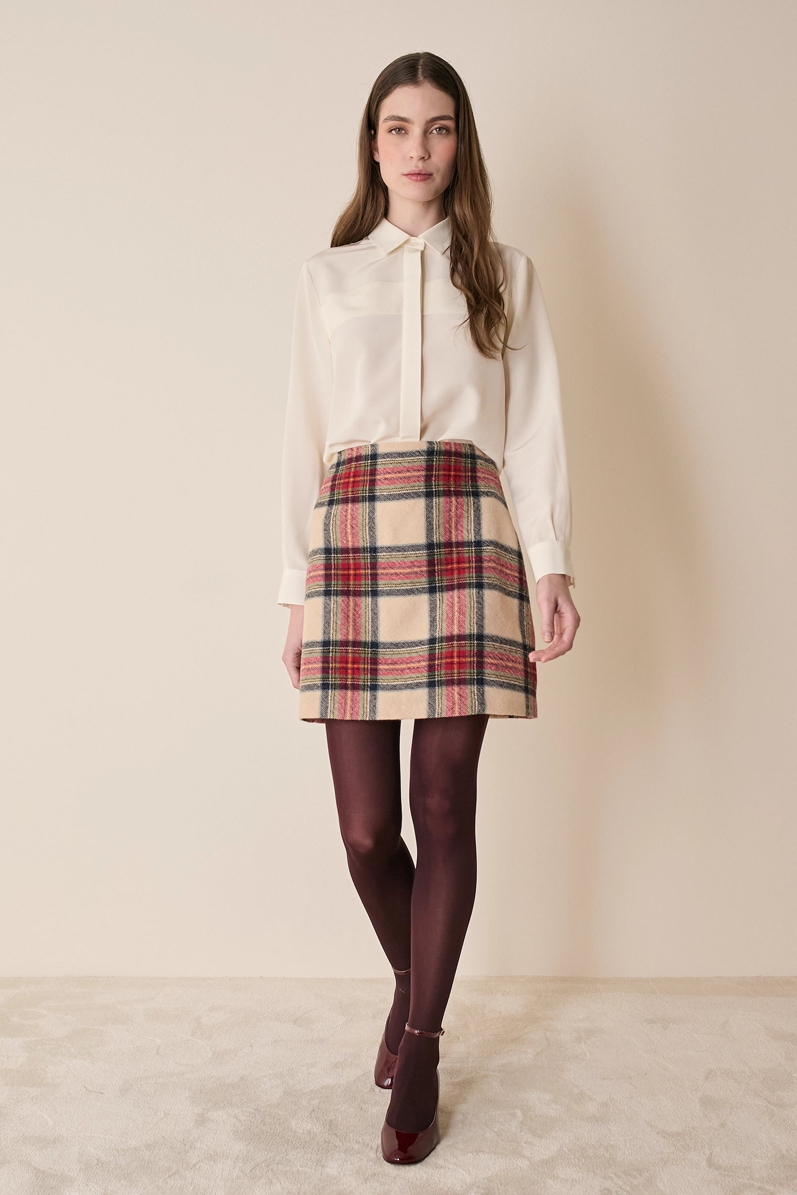 Silk-blend shirt with concealed buttons