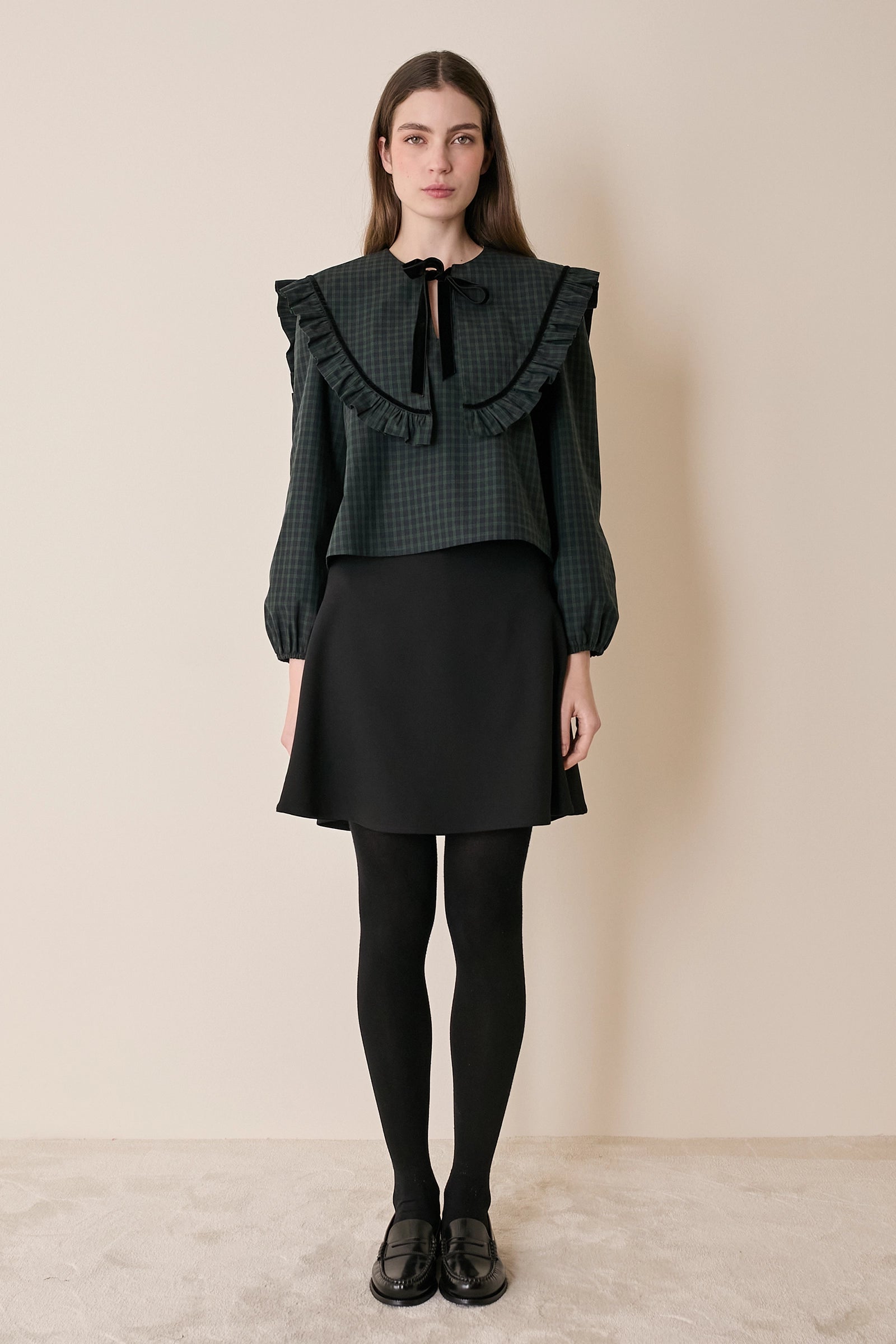 Tartan top with maxi collar