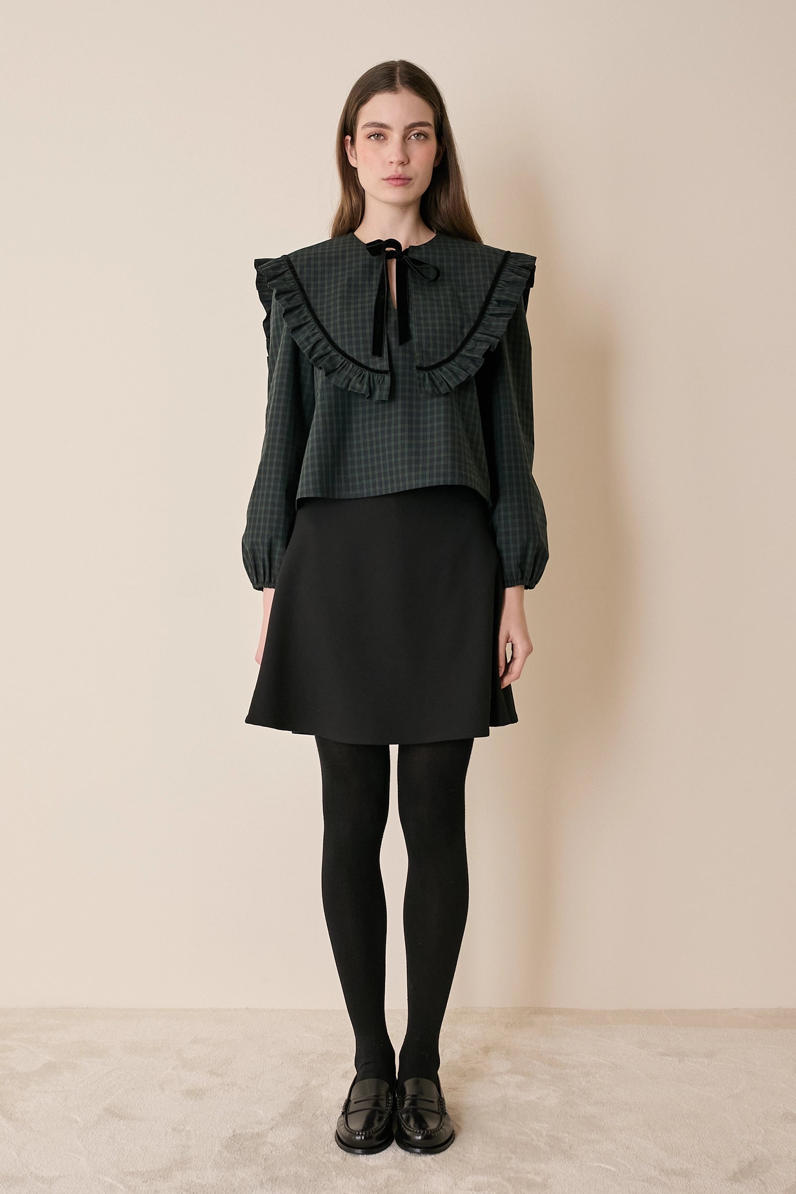 Tartan top with maxi collar