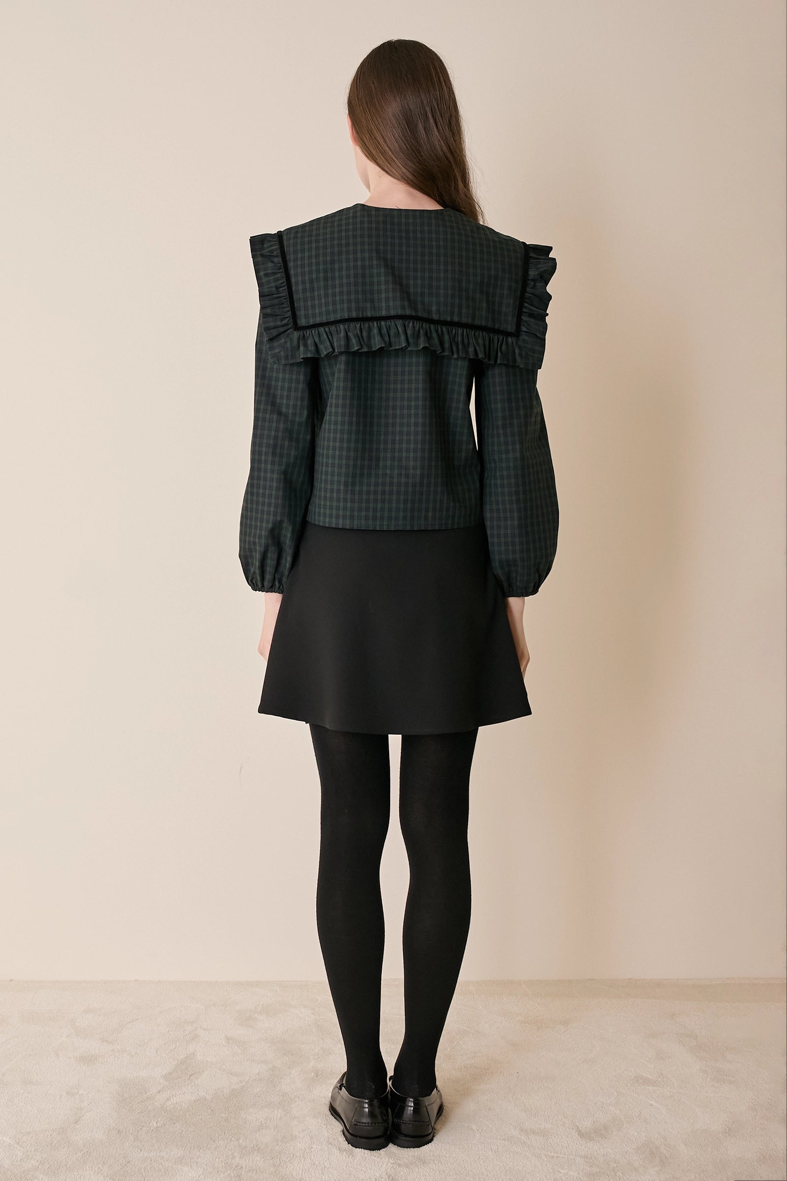 Tartan top with maxi collar