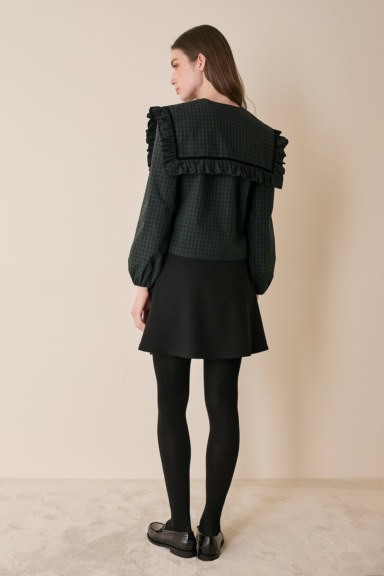 Tartan top with maxi collar