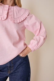 Top in lino e cotone con maxi colletto