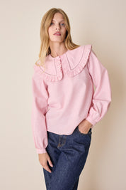 Top in lino e cotone con maxi colletto