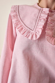 Top in lino e cotone con maxi colletto