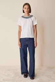 Cotton T-shirt with ruffled collar