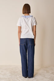 Cotton T-shirt with ruffled collar