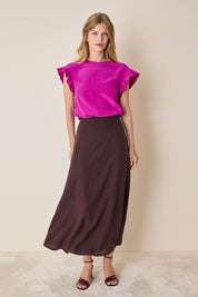 Top in seta con maniche volant