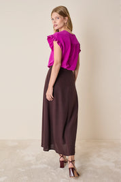 Top in seta con maniche volant