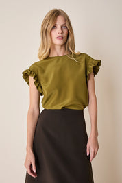 Top in seta con maniche volant