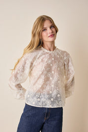 Top ricamato con fiori in rilievo