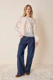 Top ricamato con fiori in rilievo