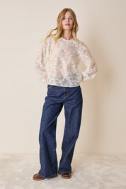 Top ricamato con fiori in rilievo