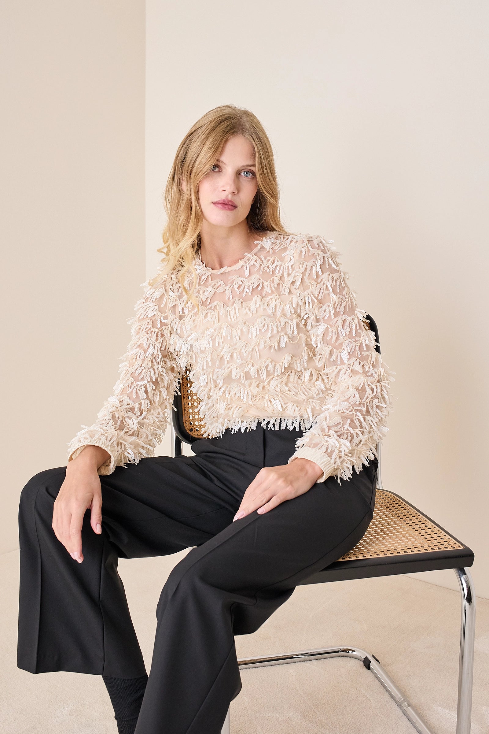 Sequin-fringe top