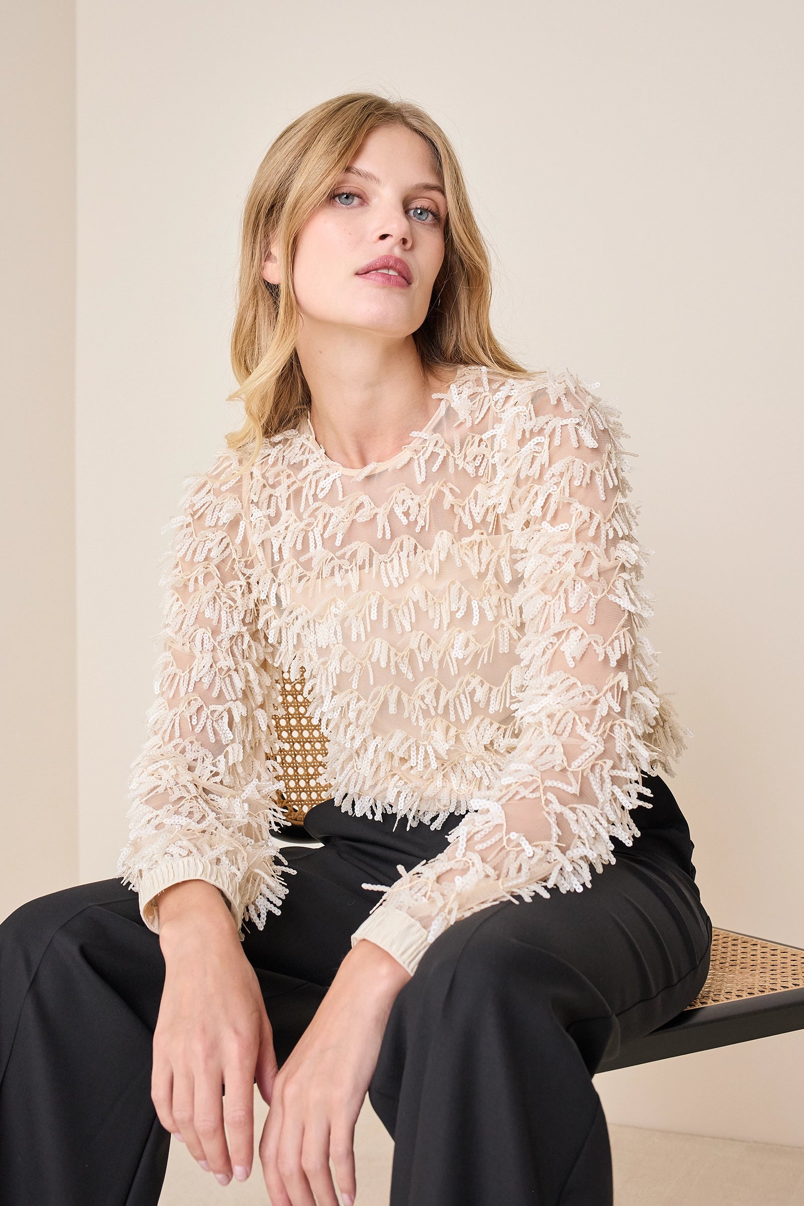 Sequin-fringe top
