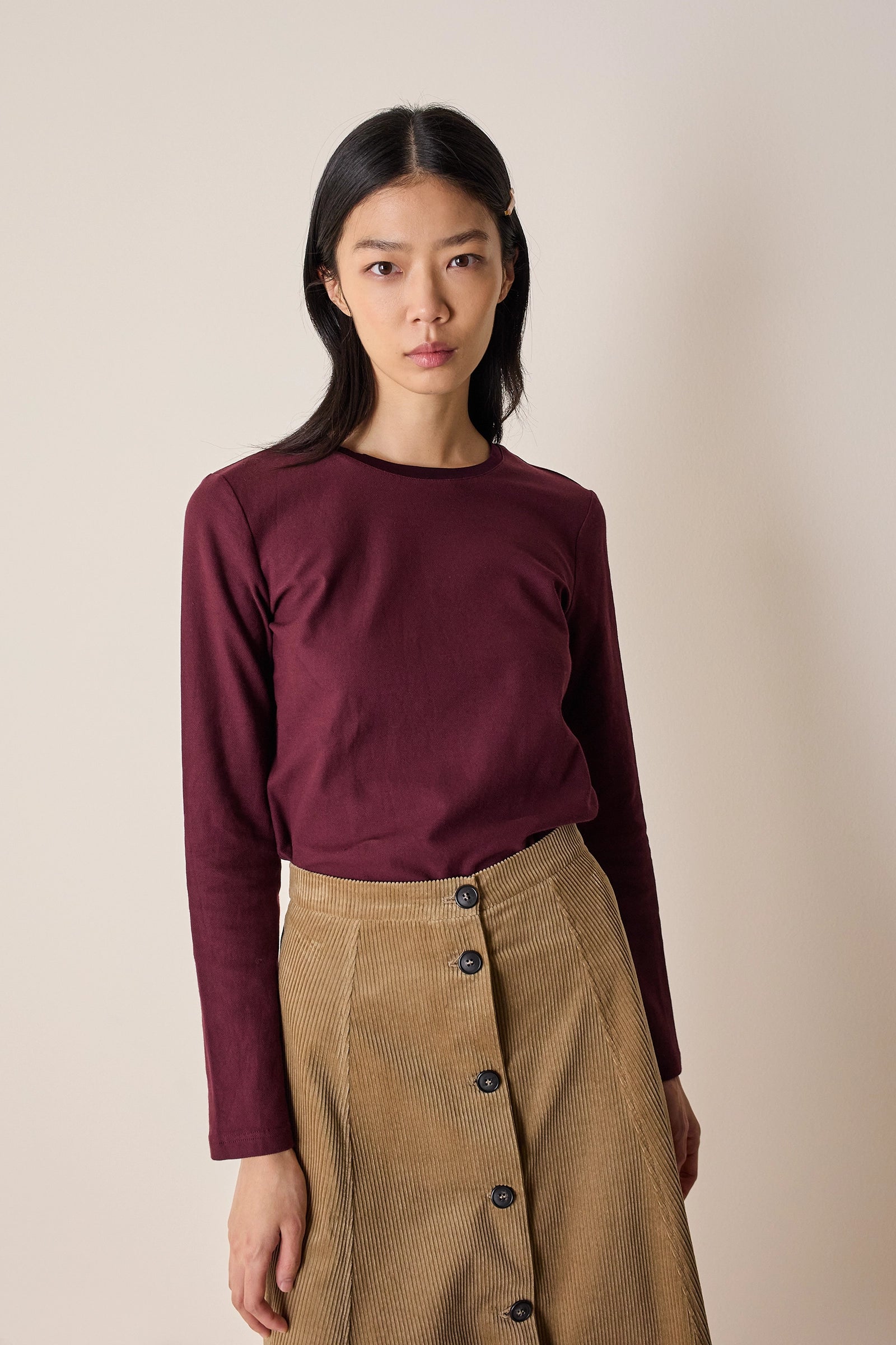 T-shirt a maniche lunghe con profilo a contrasto