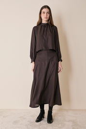 Top in blend di seta con collo foulard