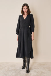 Silk wrap dress with long sleeves
