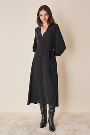 Silk wrap dress with long sleeves
