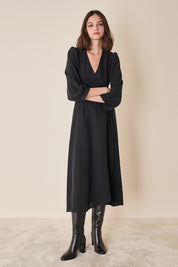 Silk wrap dress with long sleeves