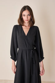 Silk wrap dress with long sleeves
