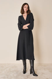 Silk wrap dress with long sleeves