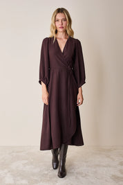 Silk wrap dress with long sleeves