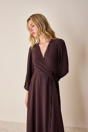 Silk wrap dress with long sleeves
