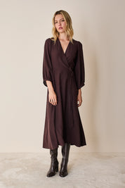 Silk wrap dress with long sleeves