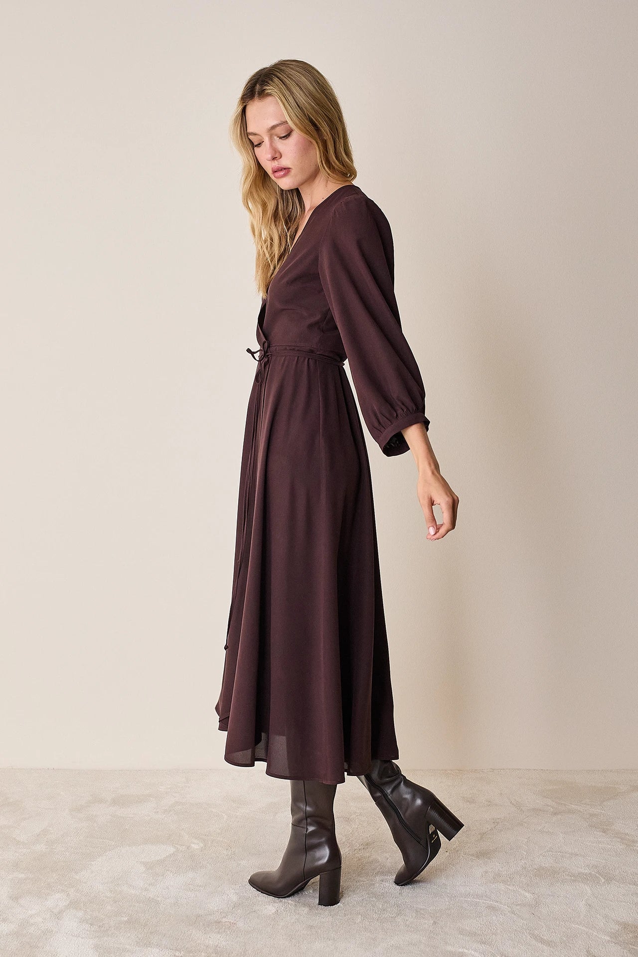 Silk wrap dress with long sleeves