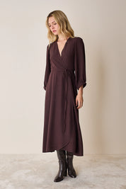 Silk wrap dress with long sleeves