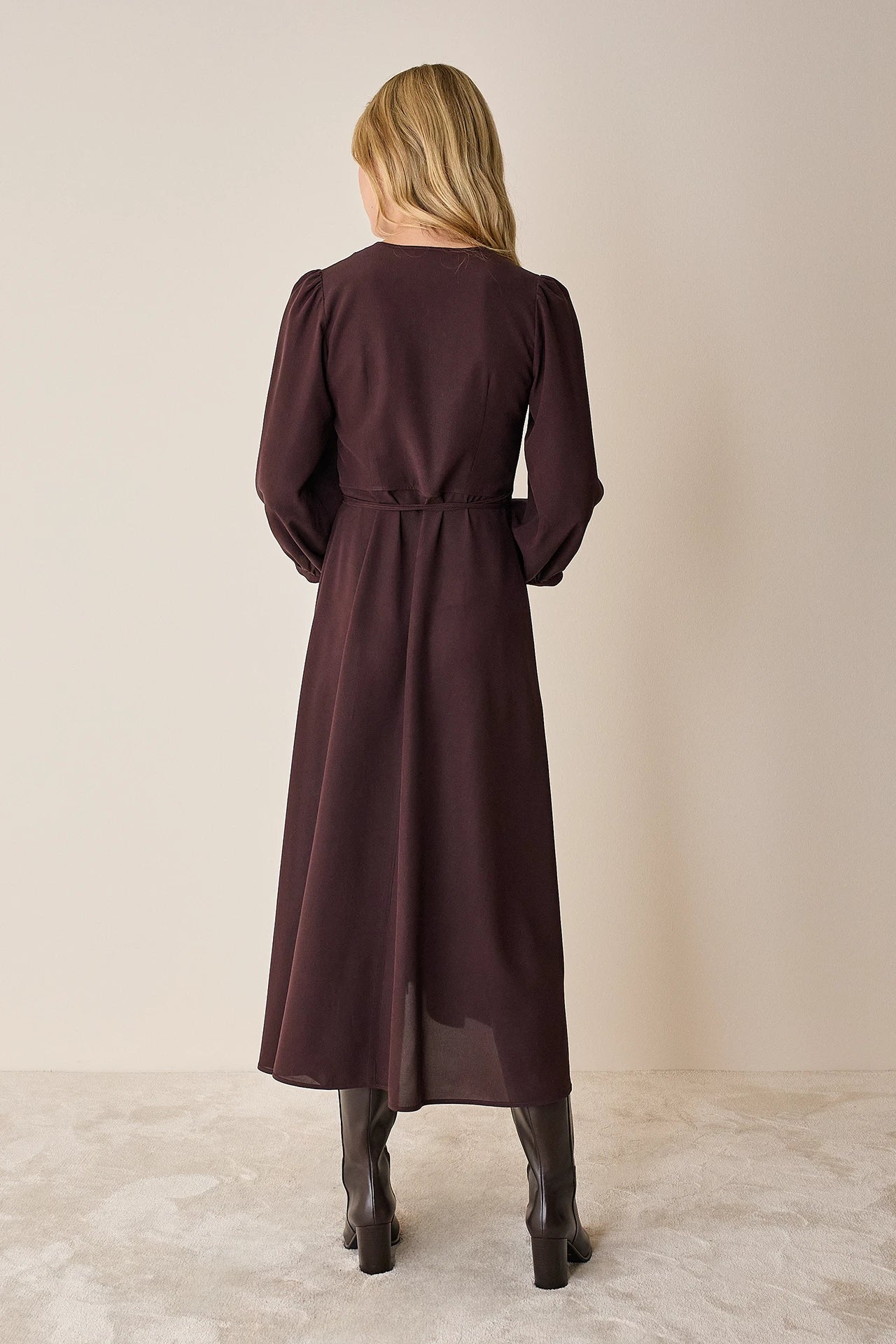 Silk wrap dress with long sleeves