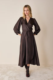 Silk wrap dress with long sleeves