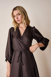 Silk wrap dress with long sleeves