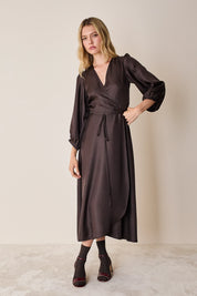 Silk wrap dress with long sleeves