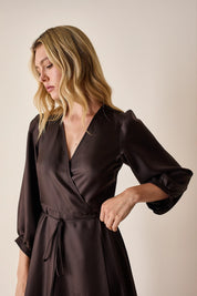 Silk wrap dress with long sleeves