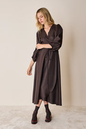 Silk wrap dress with long sleeves