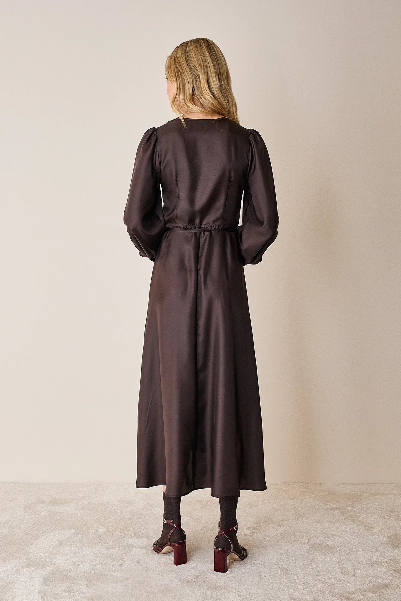 Silk wrap dress with long sleeves