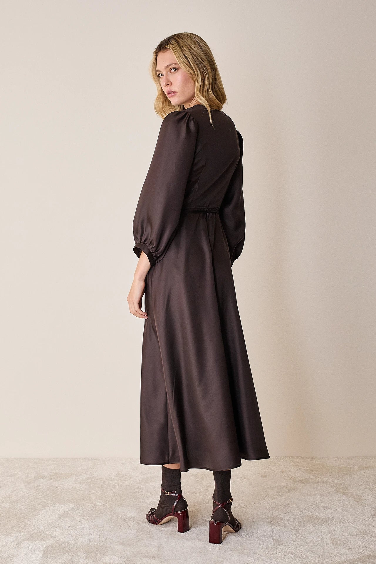 Silk wrap dress with long sleeves