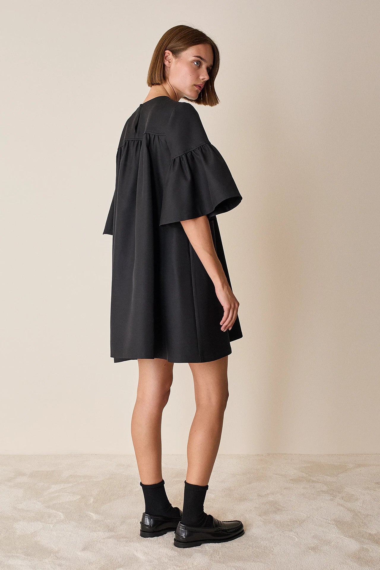 Structured dress with bell sleeves