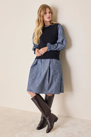 Abito in chambray con maniche a sbuffo