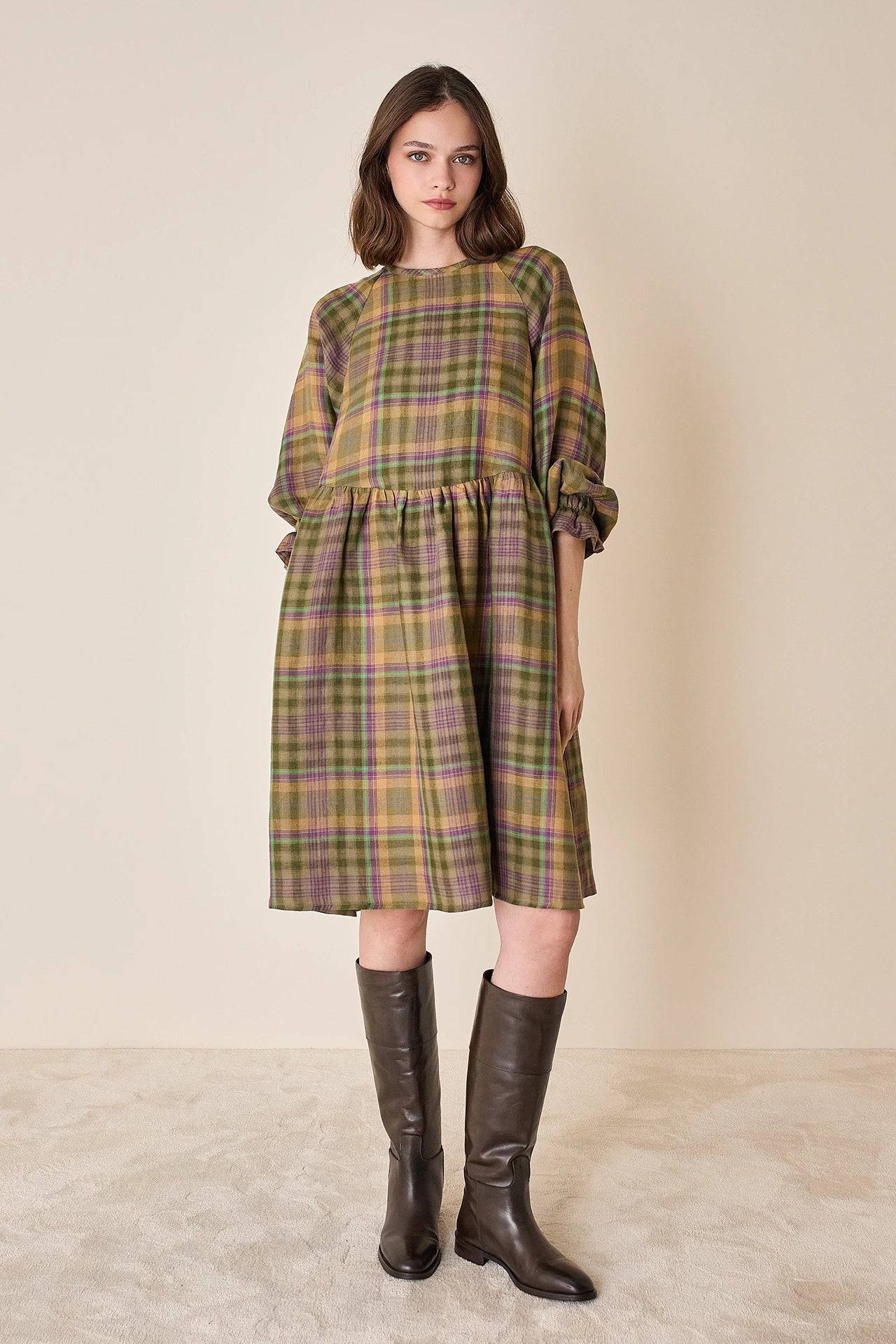 Linen tartan dress