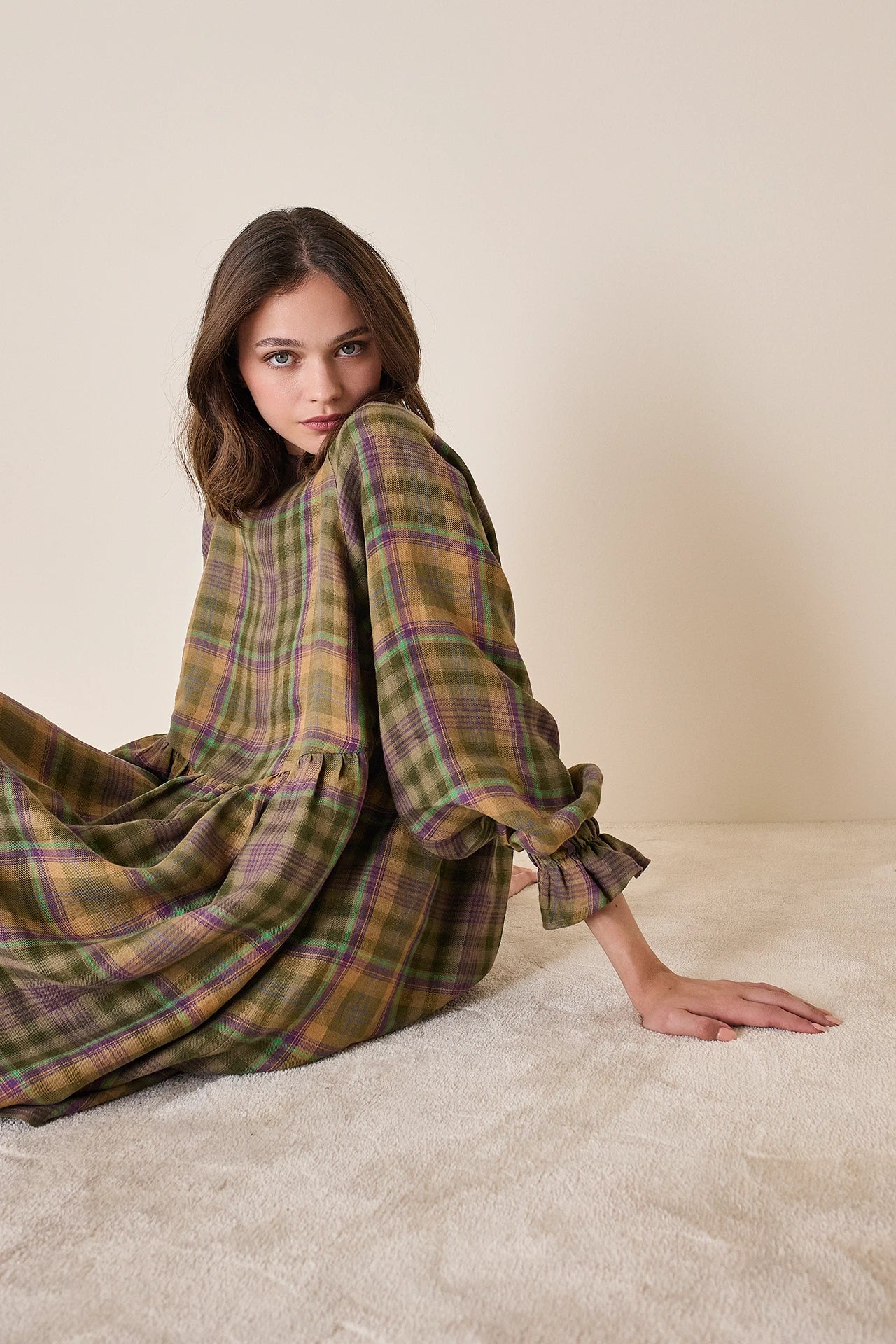 Linen tartan dress