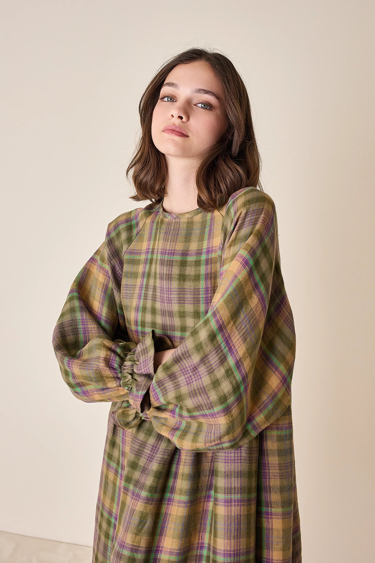 Linen tartan dress